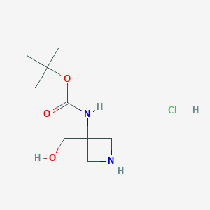 molecular formula C9H19ClN2O3 B2534372 叔丁基N-[3-(羟甲基)氮杂环丁-3-基]氨基甲酸甲酯盐酸盐 CAS No. 2173991-87-0