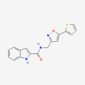 molecular formula C17H13N3O2S B2534380 N-((5-(thiophen-2-yl)isoxazol-3-yl)methyl)-1H-indole-2-carboxamide CAS No. 1207047-89-9