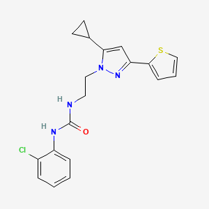 molecular formula C19H19ClN4OS B2534381 1-(2-chlorophenyl)-3-(2-(5-cyclopropyl-3-(thiophen-2-yl)-1H-pyrazol-1-yl)ethyl)urea CAS No. 1797259-56-3