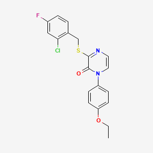 molecular formula C19H16ClFN2O2S B2534401 3-((2-chloro-4-fluorobenzyl)thio)-1-(4-ethoxyphenyl)pyrazin-2(1H)-one CAS No. 946218-38-8