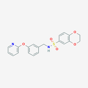 molecular formula C20H18N2O5S B2534424 N-(3-(吡啶-2-氧基)苄基)-2,3-二氢苯并[b][1,4]二氧杂环-6-磺酰胺 CAS No. 1795301-14-2