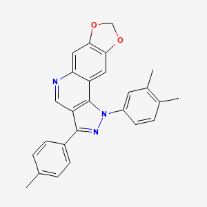 molecular formula C26H21N3O2 B2534426 1-(3,4-dimethylphenyl)-3-(4-methylphenyl)-1H-[1,3]dioxolo[4,5-g]pyrazolo[4,3-c]quinoline CAS No. 901020-38-0