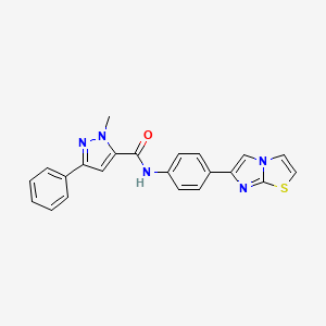 molecular formula C22H17N5OS B2534431 N-(4-(imidazo[2,1-b]thiazol-6-yl)phenyl)-1-methyl-3-phenyl-1H-pyrazole-5-carboxamide CAS No. 1207038-27-4