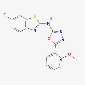 molecular formula C16H11FN4O2S B2534435 6-氟-N-[5-(2-甲氧基苯基)-1,3,4-恶二唑-2-基]-1,3-苯并噻唑-2-胺 CAS No. 862976-37-2