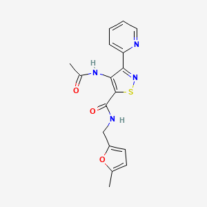 molecular formula C17H16N4O3S B2534469 4-(acetylamino)-N-[(5-methyl-2-furyl)methyl]-3-pyridin-2-ylisothiazole-5-carboxamide CAS No. 1351841-35-4