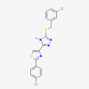 molecular formula C19H14Cl2N4S2 B2534472 3-chlorobenzyl 5-[2-(4-chlorophenyl)-1,3-thiazol-4-yl]-4-methyl-4H-1,2,4-triazol-3-yl sulfide CAS No. 338760-90-0