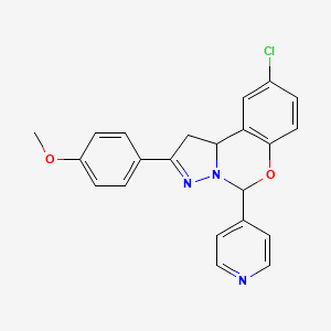 molecular formula C22H18ClN3O2 B2534478 9-Chloro-2-(4-methoxyphenyl)-5-pyridin-4-yl-1,10b-dihydropyrazolo[1,5-c][1,3]benzoxazine CAS No. 332062-30-3