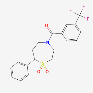 molecular formula C19H18F3NO3S B2534485 (1,1-Dioxido-7-phenyl-1,4-thiazepan-4-yl)(3-(trifluoromethyl)phenyl)methanone CAS No. 2034514-94-6
