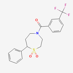 molecular formula C19H18F3NO3S B2534485 (1,1-二氧化-7-苯基-1,4-噻氮杂环-4-基)(3-(三氟甲基)苯基)甲酮 CAS No. 2034514-94-6