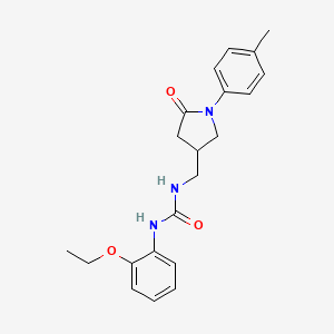 molecular formula C21H25N3O3 B2534497 1-(2-Ethoxyphenyl)-3-((5-oxo-1-(p-tolyl)pyrrolidin-3-yl)methyl)urea CAS No. 955257-35-9