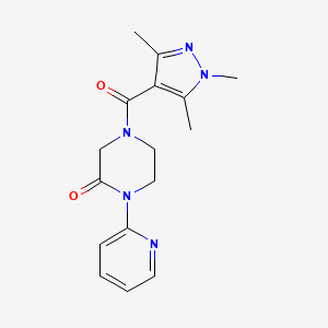 molecular formula C16H19N5O2 B2534503 1-Pyridin-2-yl-4-(1,3,5-trimethylpyrazole-4-carbonyl)piperazin-2-one CAS No. 2320514-95-0