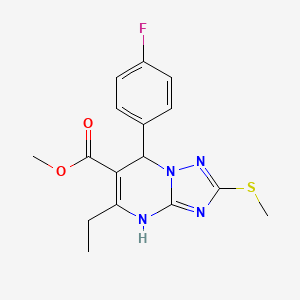molecular formula C16H17FN4O2S B2534513 Methyl 5-ethyl-7-(4-fluorophenyl)-2-(methylthio)-4,7-dihydro-[1,2,4]triazolo[1,5-a]pyrimidine-6-carboxylate CAS No. 909574-23-8