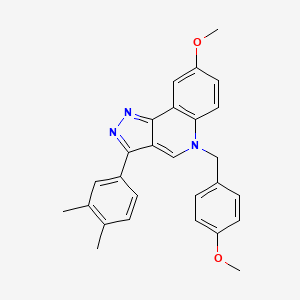 molecular formula C27H25N3O2 B2534537 3-(3,4-dimethylphenyl)-8-methoxy-5-(4-methoxybenzyl)-5H-pyrazolo[4,3-c]quinoline CAS No. 866349-66-8