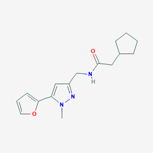 molecular formula C16H21N3O2 B2534541 2-cyclopentyl-N-((5-(furan-2-yl)-1-methyl-1H-pyrazol-3-yl)methyl)acetamide CAS No. 1421489-73-7
