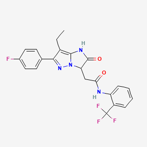molecular formula C22H18F4N4O2 B2534558 2-(7-ethyl-6-(4-fluorophenyl)-2-oxo-2,3-dihydro-1H-imidazo[1,2-b]pyrazol-3-yl)-N-(2-(trifluoromethyl)phenyl)acetamide CAS No. 1421468-67-8
