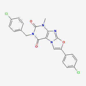 molecular formula C21H14Cl2N4O3 B2534567 3-(4-chlorobenzyl)-7-(4-chlorophenyl)-1-methyloxazolo[2,3-f]purine-2,4(1H,3H)-dione CAS No. 899947-96-7