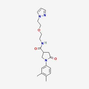 molecular formula C20H26N4O3 B2534579 N-(2-(2-(1H-pyrazol-1-yl)ethoxy)ethyl)-1-(3,4-dimethylphenyl)-5-oxopyrrolidine-3-carboxamide CAS No. 2034563-63-6