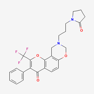 molecular formula C25H23F3N2O4 B2534585 9-(3-(2-oxopyrrolidin-1-yl)propyl)-3-phenyl-2-(trifluoromethyl)-9,10-dihydrochromeno[8,7-e][1,3]oxazin-4(8H)-one CAS No. 951998-65-5