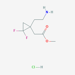 molecular formula C8H14ClF2NO2 B2534595 Methyl 2-[1-(2-aminoethyl)-2,2-difluorocyclopropyl]acetate hydrochloride CAS No. 2225136-67-2