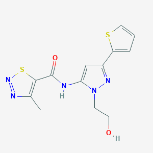 molecular formula C13H13N5O2S2 B2534600 N-(1-(2-hydroxyethyl)-3-(thiophen-2-yl)-1H-pyrazol-5-yl)-4-methyl-1,2,3-thiadiazole-5-carboxamide CAS No. 1219901-90-2