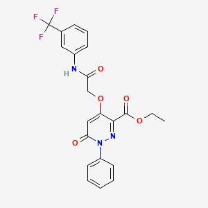 molecular formula C22H18F3N3O5 B2534617 Ethyl 6-oxo-4-(2-oxo-2-((3-(trifluoromethyl)phenyl)amino)ethoxy)-1-phenyl-1,6-dihydropyridazine-3-carboxylate CAS No. 899729-50-1
