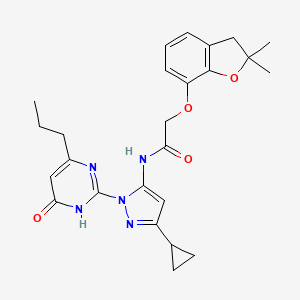molecular formula C25H29N5O4 B2534629 N-(3-cyclopropyl-1-(6-oxo-4-propyl-1,6-dihydropyrimidin-2-yl)-1H-pyrazol-5-yl)-2-((2,2-dimethyl-2,3-dihydrobenzofuran-7-yl)oxy)acetamide CAS No. 1219842-04-2