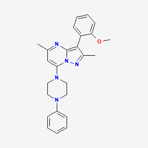 molecular formula C25H27N5O B2534645 3-(2-Methoxyphenyl)-2,5-dimethyl-7-(4-phenylpiperazin-1-yl)pyrazolo[1,5-a]pyrimidine CAS No. 902016-69-7
