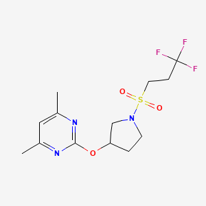 molecular formula C13H18F3N3O3S B2534655 4,6-二甲基-2-((1-((3,3,3-三氟丙基)磺酰基)吡咯烷-3-基)氧基)嘧啶 CAS No. 2034531-21-8