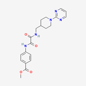 molecular formula C20H23N5O4 B2534665 Methyl 4-(2-oxo-2-(((1-(pyrimidin-2-yl)piperidin-4-yl)methyl)amino)acetamido)benzoate CAS No. 1235647-91-2