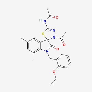 molecular formula C24H26N4O4S B2534675 N-[3'-acetyl-1-(2-ethoxybenzyl)-5,7-dimethyl-2-oxo-1,2-dihydro-3'H-spiro[indole-3,2'-[1,3,4]thiadiazol]-5'-yl]acetamide CAS No. 905775-27-1