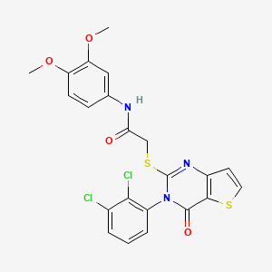 molecular formula C22H17Cl2N3O4S2 B2534680 2-((3-(2,3-二氯苯基)-4-氧代-3,4-二氢噻吩并[3,2-d]嘧啶-2-基)硫代)-N-(3,4-二甲氧基苯基)乙酰胺 CAS No. 1798455-98-7