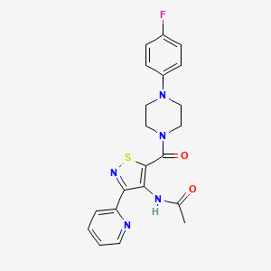 molecular formula C21H20FN5O2S B2534703 N-(5-(4-(4-氟苯基)哌嗪-1-羰基)-3-(吡啶-2-基)异噻唑-4-基)乙酰胺 CAS No. 1251627-40-3