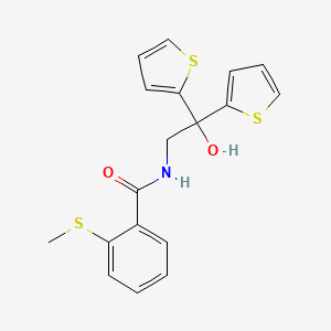 molecular formula C18H17NO2S3 B2534710 N-(2-羟基-2,2-二(噻吩-2-基)乙基)-2-(甲硫基)苯甲酰胺 CAS No. 2034584-58-0