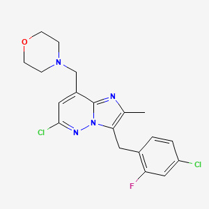 molecular formula C19H19Cl2FN4O B2534715 4-[[6-氯-3-(4-氯-2-氟苄基)-2-甲基咪唑并[1,2-b]哒嗪-8-基]甲基]吗啉 CAS No. 1229236-85-4