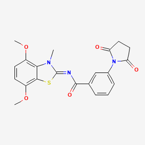 molecular formula C21H19N3O5S B2534756 (Z)-N-(4,7-二甲氧基-3-甲基苯并[d]噻唑-2(3H)-亚甲基)-3-(2,5-二氧代吡咯烷-1-基)苯甲酰胺 CAS No. 1164509-13-0