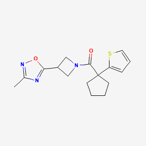 molecular formula C16H19N3O2S B2534761 (3-(3-Methyl-1,2,4-oxadiazol-5-yl)azetidin-1-yl)(1-(thiophen-2-yl)cyclopentyl)methanone CAS No. 1286725-95-8