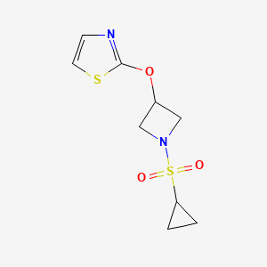 molecular formula C9H12N2O3S2 B2534766 2-((1-(环丙基磺酰基)氮杂环丁-3-基)氧基)噻唑 CAS No. 1797182-83-2