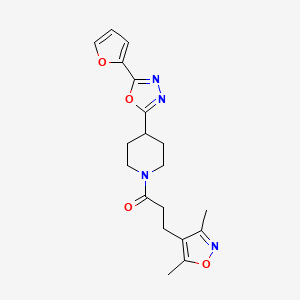 molecular formula C19H22N4O4 B2534773 3-(3,5-Dimethylisoxazol-4-yl)-1-(4-(5-(furan-2-yl)-1,3,4-oxadiazol-2-yl)piperidin-1-yl)propan-1-one CAS No. 1209146-42-8