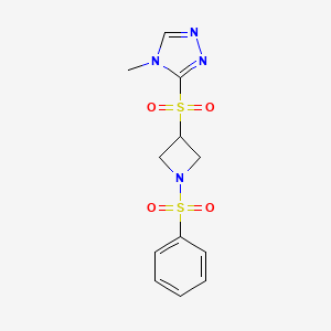 molecular formula C12H14N4O4S2 B2534775 4-甲基-3-((1-(苯磺酰)氮杂环丁-3-基)磺酰基)-4H-1,2,4-三唑 CAS No. 2034444-45-4