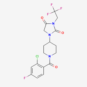 molecular formula C17H16ClF4N3O3 B2534782 1-[1-(2-Chloro-4-fluorobenzoyl)piperidin-4-yl]-3-(2,2,2-trifluoroethyl)imidazolidine-2,4-dione CAS No. 2097894-37-4