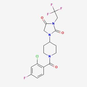 molecular formula C17H16ClF4N3O3 B2534782 1-[1-(2-氯-4-氟苯甲酰)哌啶-4-基]-3-(2,2,2-三氟乙基)咪唑烷-2,4-二酮 CAS No. 2097894-37-4