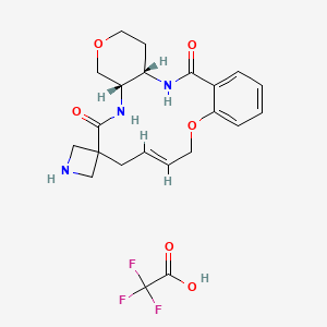 molecular formula C22H26F3N3O6 B2534807 (1S,12E,18S)-Spiro[10,20-dioxa-2,17-diazatricyclo[16.4.0.04,9]docosa-4,6,8,12-tetraene-15,3'-azetidine]-3,16-dione;2,2,2-trifluoroacetic acid CAS No. 2648865-85-2