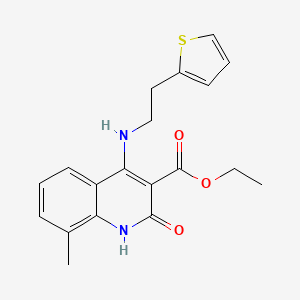 molecular formula C19H20N2O3S B2534825 ethyl 8-methyl-2-oxo-4-(2-thiophen-2-ylethylamino)-1H-quinoline-3-carboxylate CAS No. 1251583-76-2