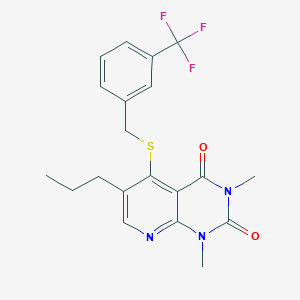 molecular formula C20H20F3N3O2S B2534834 1,3-dimethyl-6-propyl-5-((3-(trifluoromethyl)benzyl)thio)pyrido[2,3-d]pyrimidine-2,4(1H,3H)-dione CAS No. 899747-99-0