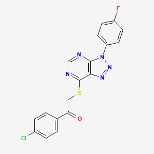 molecular formula C18H11ClFN5OS B2534847 1-(4-Chlorophenyl)-2-[3-(4-fluorophenyl)triazolo[4,5-d]pyrimidin-7-yl]sulfanylethanone CAS No. 863460-62-2