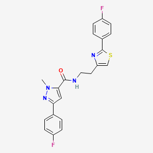 molecular formula C22H18F2N4OS B2534879 3-(4-氟苯基)-N-(2-(2-(4-氟苯基)噻唑-4-基)乙基)-1-甲基-1H-吡唑-5-甲酰胺 CAS No. 1396854-36-6