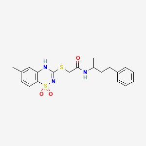 molecular formula C20H23N3O3S2 B2534886 2-[(6-methyl-1,1-dioxido-4H-1,2,4-benzothiadiazin-3-yl)thio]-N-(1-methyl-3-phenylpropyl)acetamide CAS No. 899965-40-3