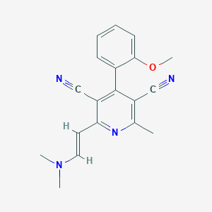 molecular formula C19H18N4O B2534890 2-[(E)-2-(二甲氨基)乙烯基]-4-(2-甲氧基苯基)-6-甲基吡啶-3,5-二腈 CAS No. 339014-48-1