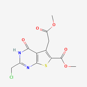 molecular formula C12H11ClN2O5S B2534898 Methyl 2-(chloromethyl)-5-(2-methoxy-2-oxoethyl)-4-oxo-3,4-dihydrothieno[2,3-d]pyrimidine-6-carboxylate CAS No. 854357-39-4