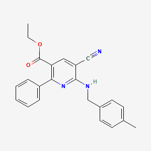 molecular formula C23H21N3O2 B2534910 Ethyl 5-cyano-6-((4-methylbenzyl)amino)-2-phenylnicotinate CAS No. 477866-21-0
